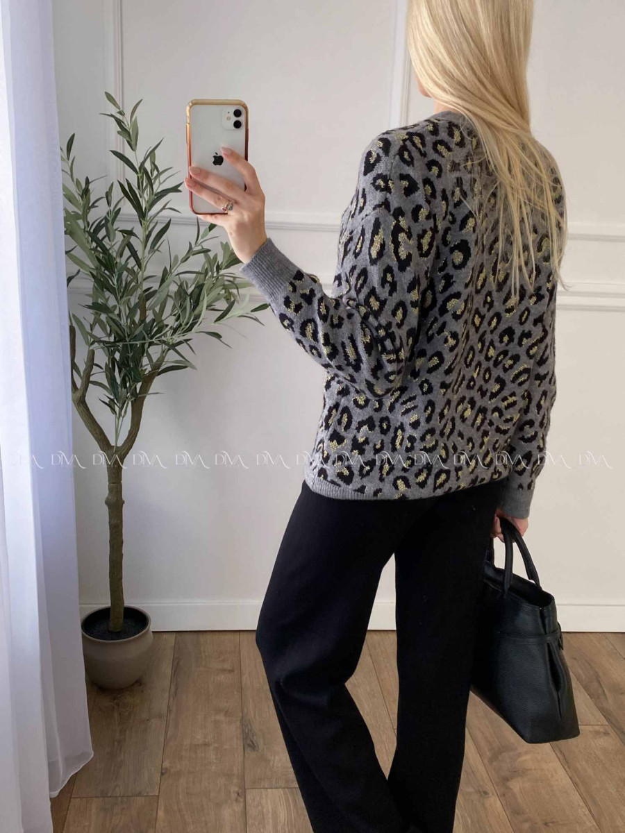 Oversize leopardí kardigan šedý A 54 Oversize leopardí kardigan šedý A 54