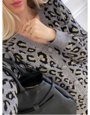 Oversize leopardí kardigan šedý A 54