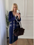 Úpletové midi šaty s gombíkmi a volánmi na rukách navy blue A 66
