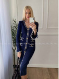 Úpletové midi šaty s gombíkmi a volánmi na rukách navy blue A 66