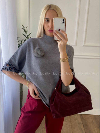 Oversize polorolák s bambuľkou sivý A 57 Oversize polorolák s bambuľkou sivý A 57