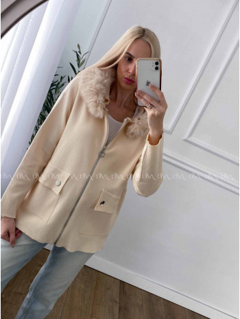 Úpletová bundička na zips s kožušinou vanilková A 53