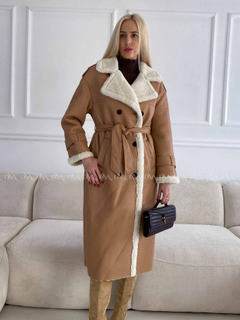 Zateplený aviator dlhý kabát camel A 88 Zateplený aviator dlhý kabát camel A 88