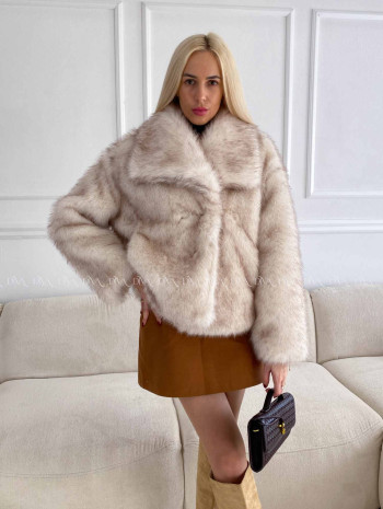 Kožuch do pása melírovaný smotanovo/ hnedý A 11