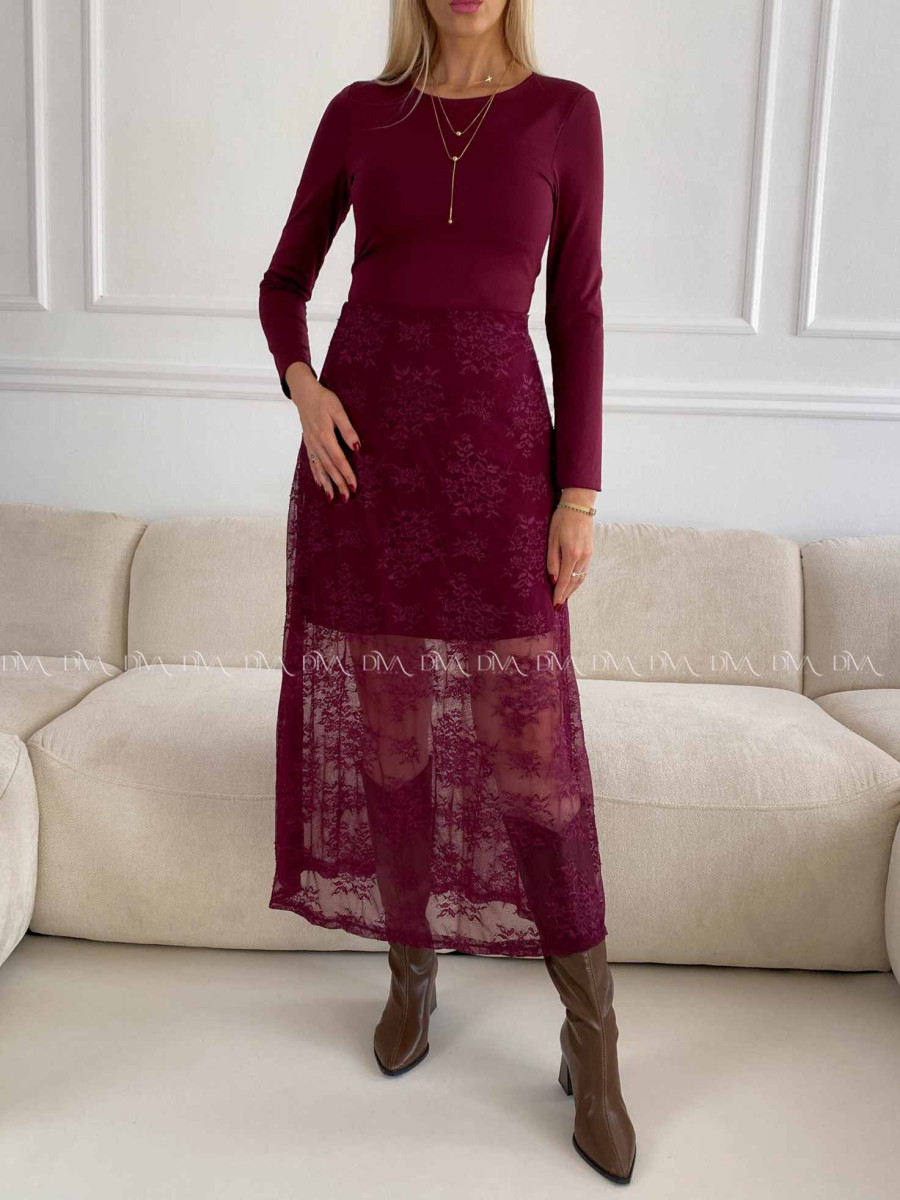 Krajkovaná maxi sukňa Leona Burgundy A 81
