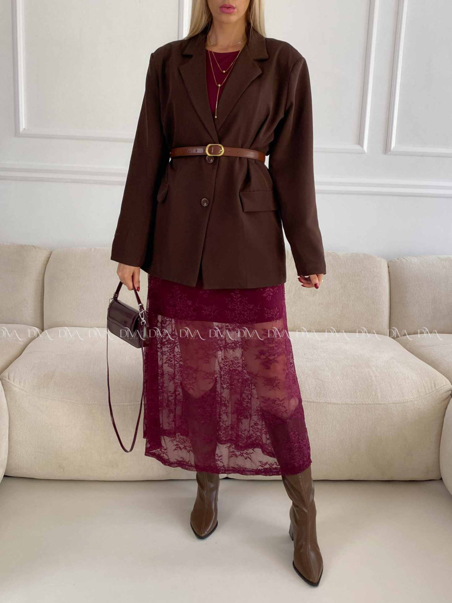 Krajkovaná maxi sukňa Leona Burgundy A 81