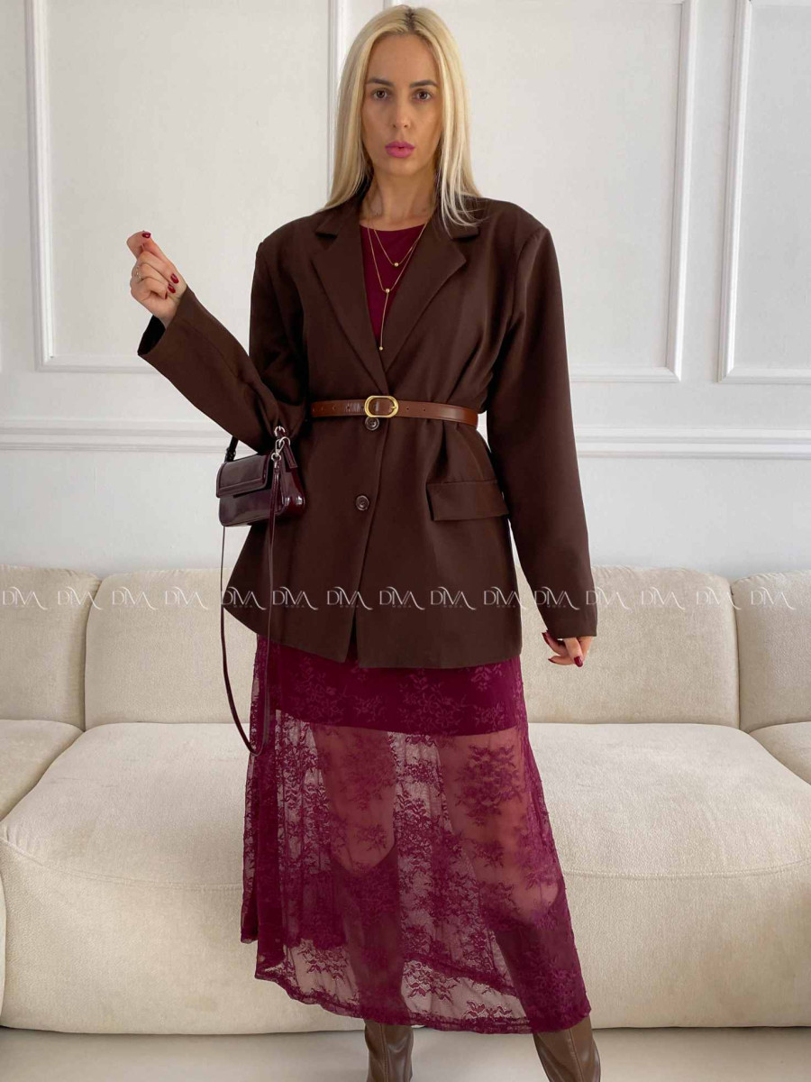 Krajkovaná maxi sukňa Leona Burgundy A 81