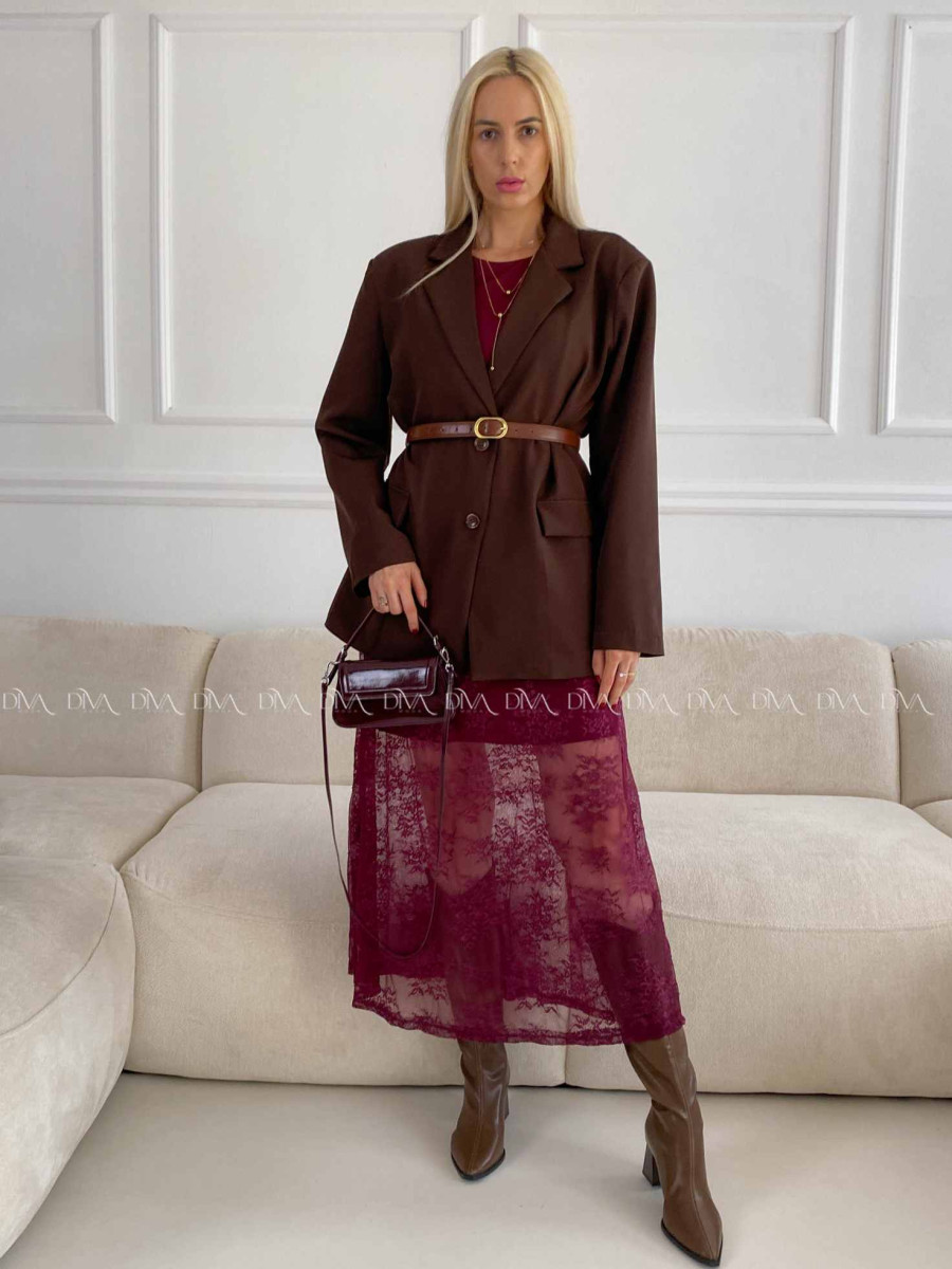 Krajkovaná maxi sukňa Leona Burgundy A 81