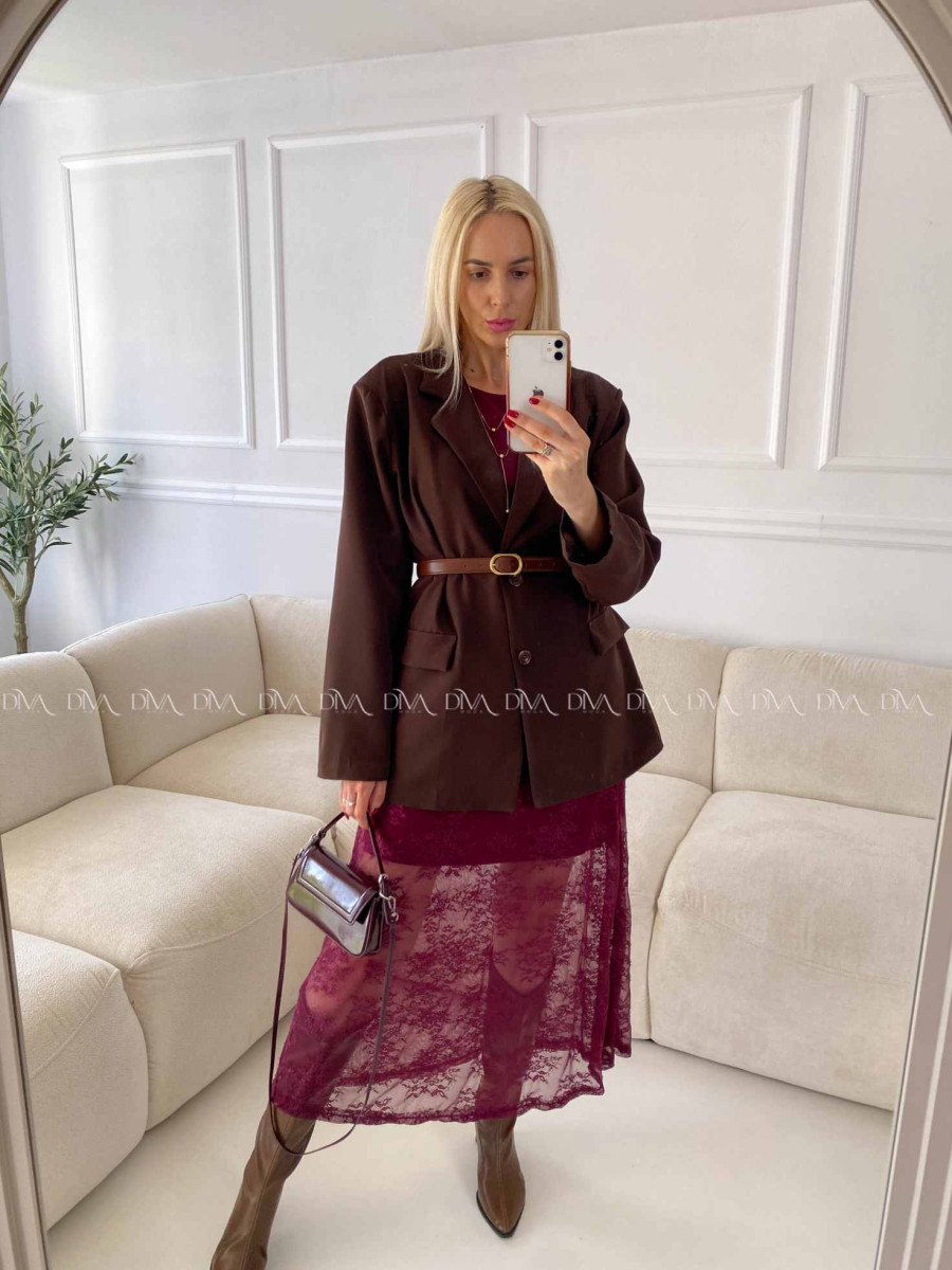 Krajkovaná maxi sukňa Leona Burgundy A 81