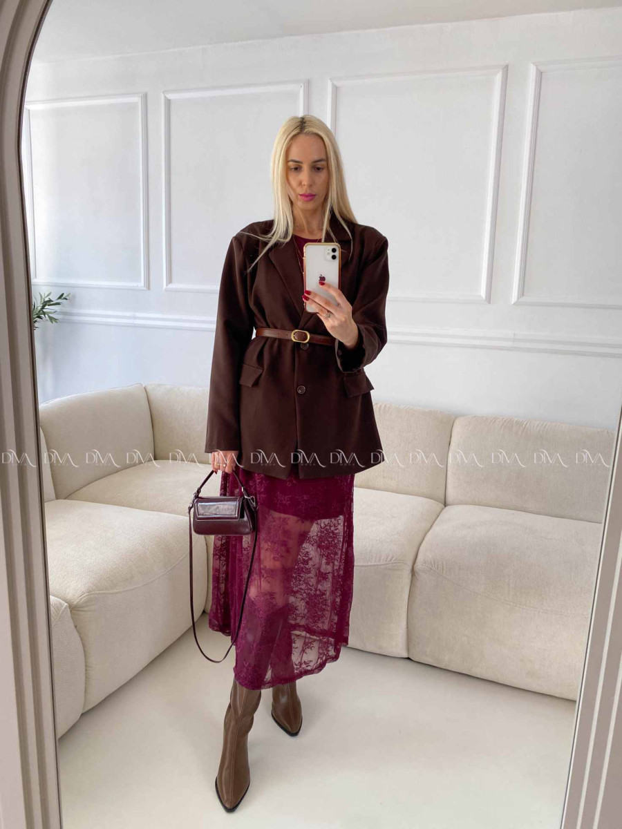 Krajkovaná maxi sukňa Leona Burgundy A 81