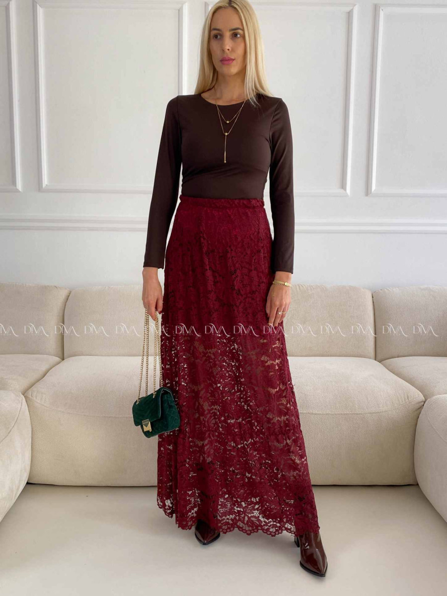 Krajkovaná maxi sukňa Izza Burgundy A 82