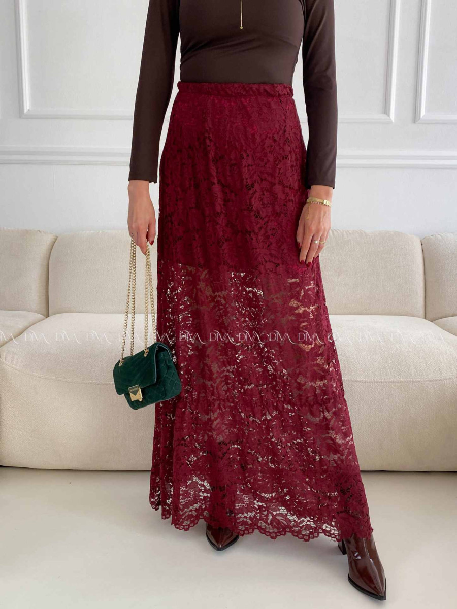 Krajkovaná maxi sukňa Izza Burgundy A 82