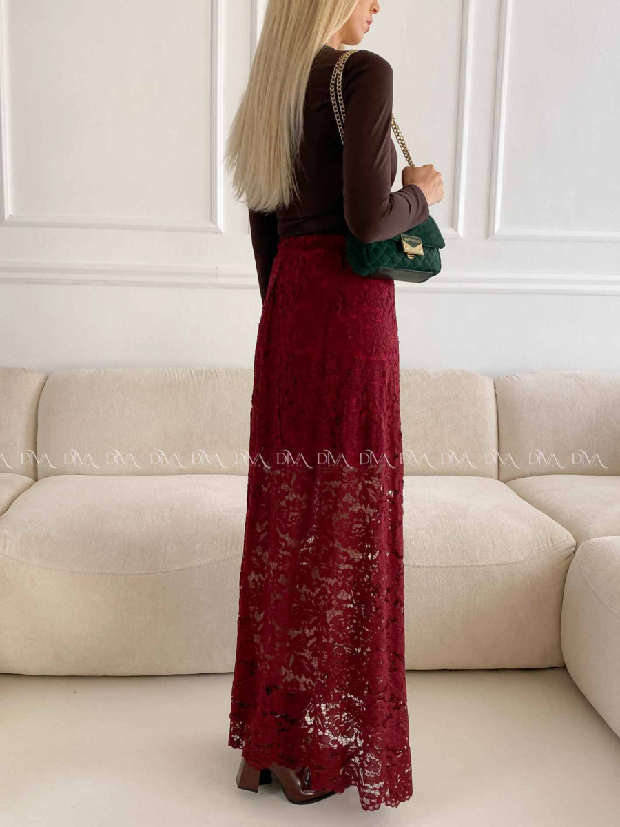 Krajkovaná maxi sukňa Izza Burgundy A 82