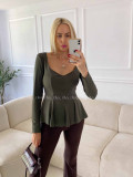 Peplum top khaki zelený A 78 Peplum top khaki zelený A 78