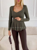 Peplum top khaki zelený A 78 Peplum top khaki zelený A 78