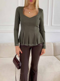 Peplum top khaki zelený A 78 Peplum top khaki zelený A 78