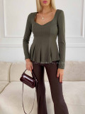Peplum top khaki zelený A 78 Peplum top khaki zelený A 78