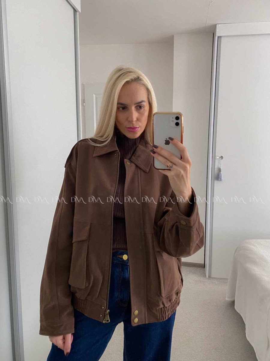 Bunda z brúsenej koženky hnedá Elis A 94