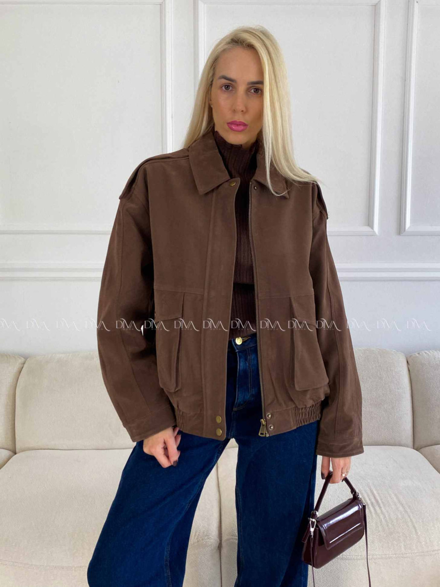 Bunda z brúsenej koženky hnedá Elis A 94