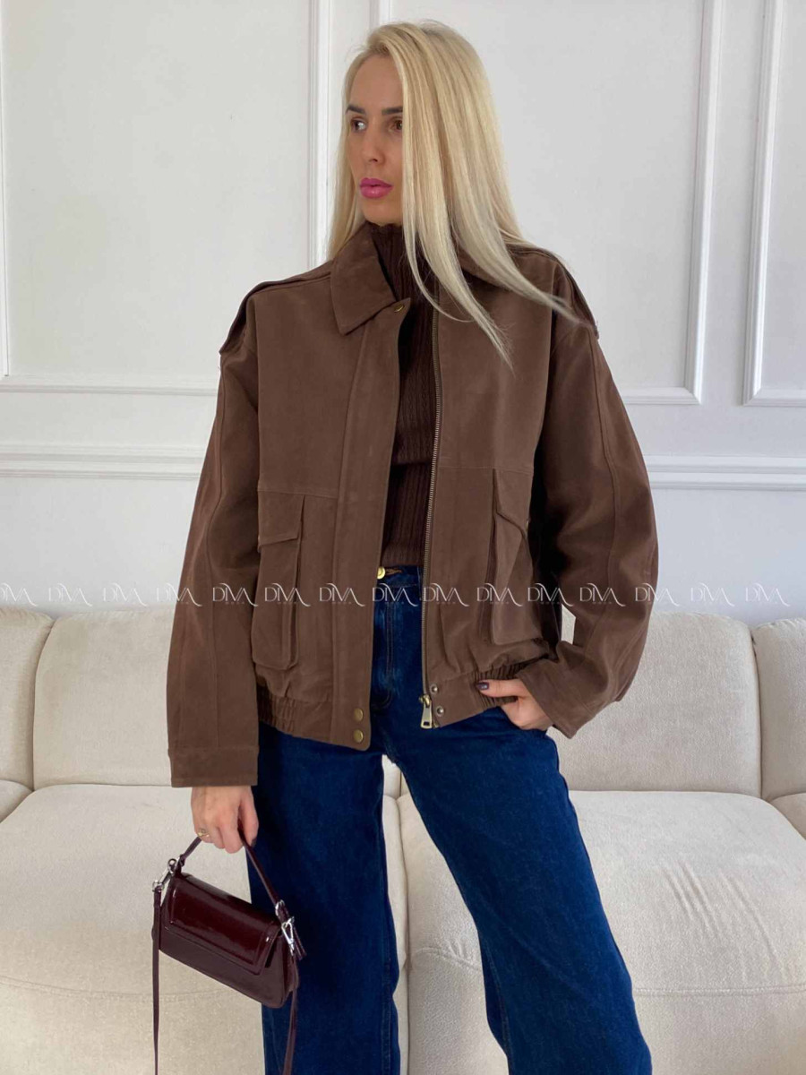 Bunda z brúsenej koženky hnedá Elis A 94