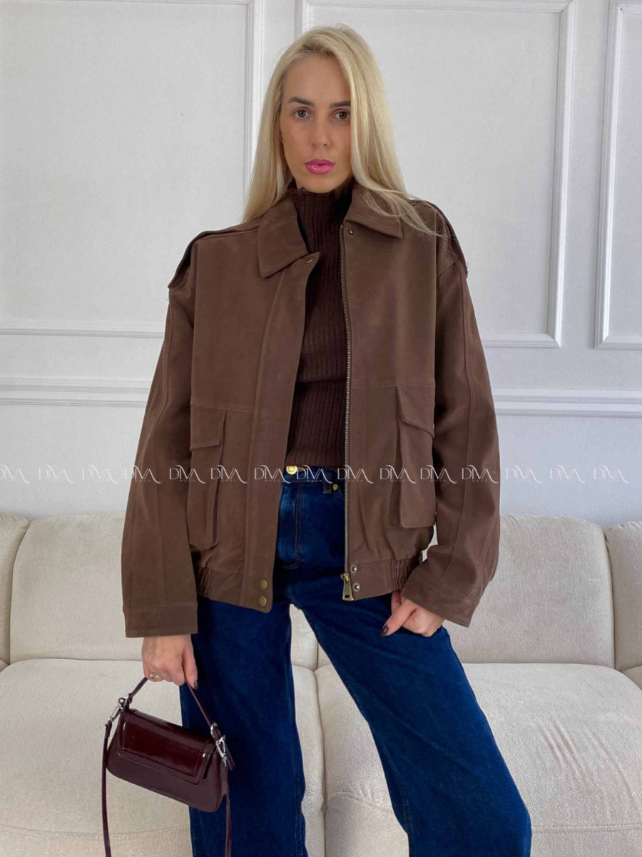 Bunda z brúsenej koženky hnedá Elis A 94