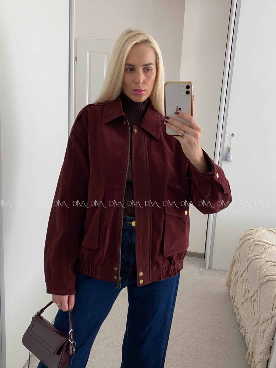 Bunda z brúsenej koženky vínová Elis A 94