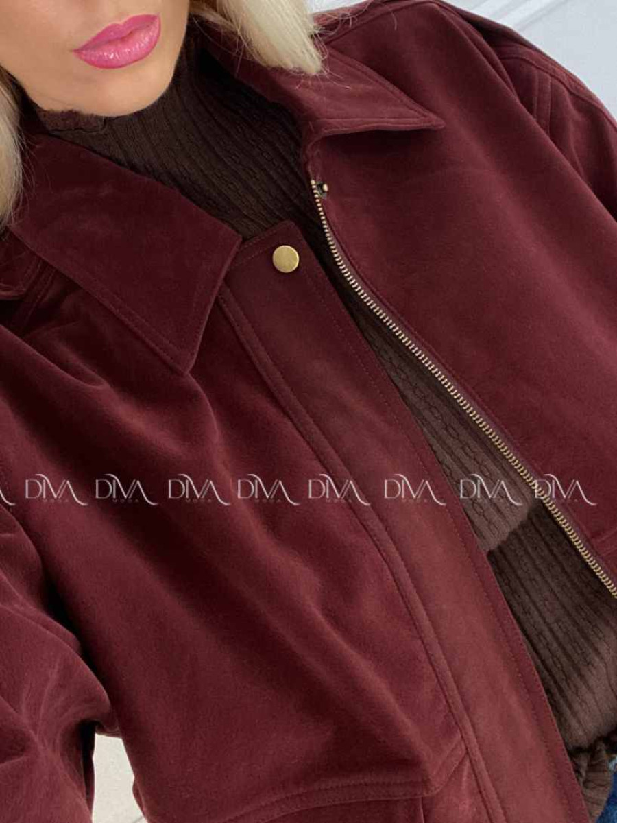 Bunda z brúsenej koženky vínová Elis A 94