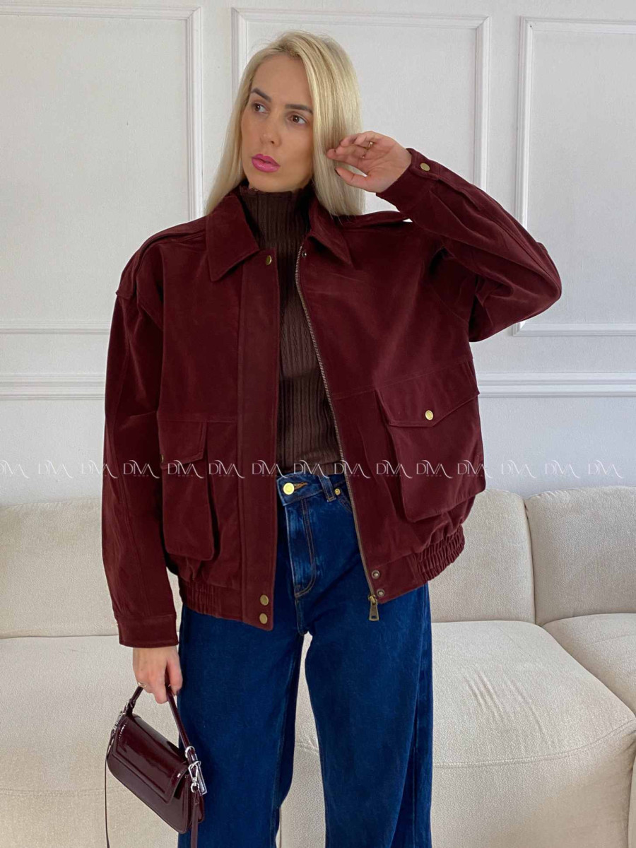 Bunda z brúsenej koženky vínová Elis A 94