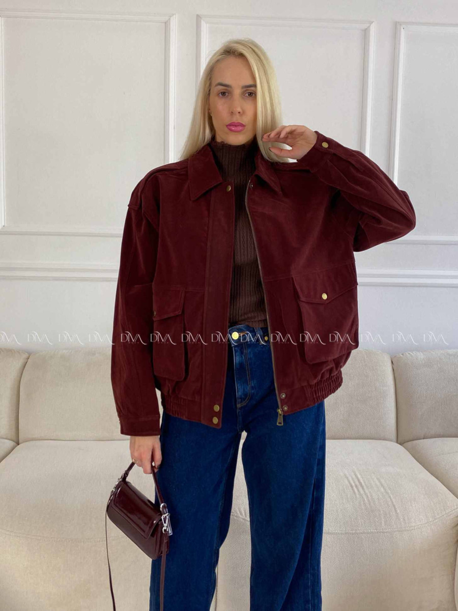 Bunda z brúsenej koženky vínová Elis A 94