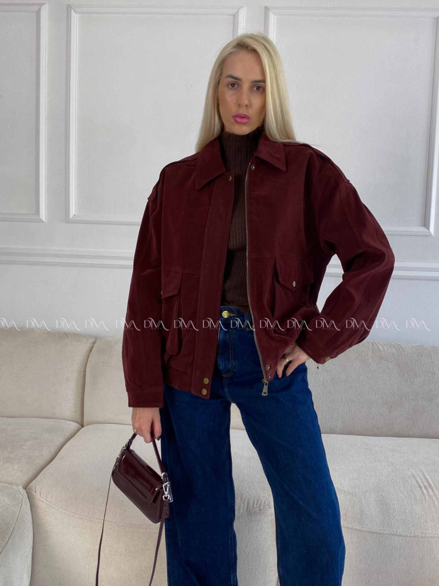 Bunda z brúsenej koženky vínová Elis A 94