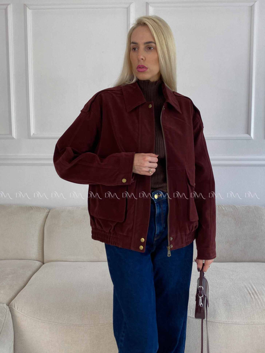 Bunda z brúsenej koženky vínová Elis A 94