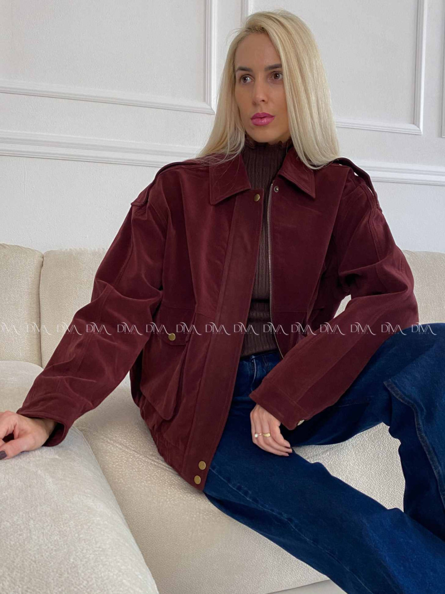 Bunda z brúsenej koženky vínová Elis A 94