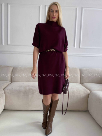 Úpletové šaty s leo opaskom burgundy A 93 Úpletové šaty s leo opaskom burgundy A 93