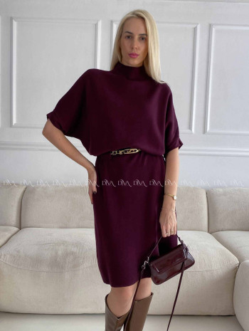 Úpletové šaty s leo opaskom burgundy A 93