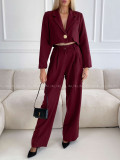 Komplet nohavice + crop sako burgundy A 112 Komplet nohavice + crop sako burgundy A 112