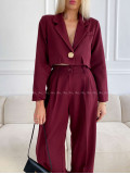 Komplet nohavice + crop sako burgundy A 112 Komplet nohavice + crop sako burgundy A 112