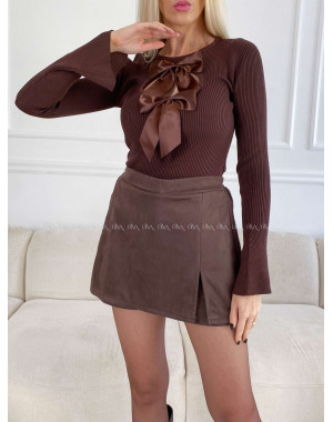 Úpletové body so saténovými mašľami čokoládové A 116