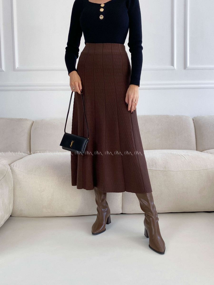 Úpletová A -sukňa so štruktúrou čokoládová A 34