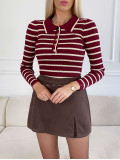 Úpletové pruhované body s gombíkmi burgundy A 120 Úpletové pruhované body s gombíkmi burgundy A 120