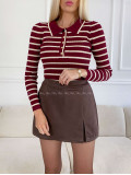 Úpletové pruhované body s gombíkmi burgundy A 120 Úpletové pruhované body s gombíkmi burgundy A 120