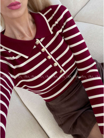 Úpletové pruhované body s gombíkmi burgundy A 120 Úpletové pruhované body s gombíkmi burgundy A 120