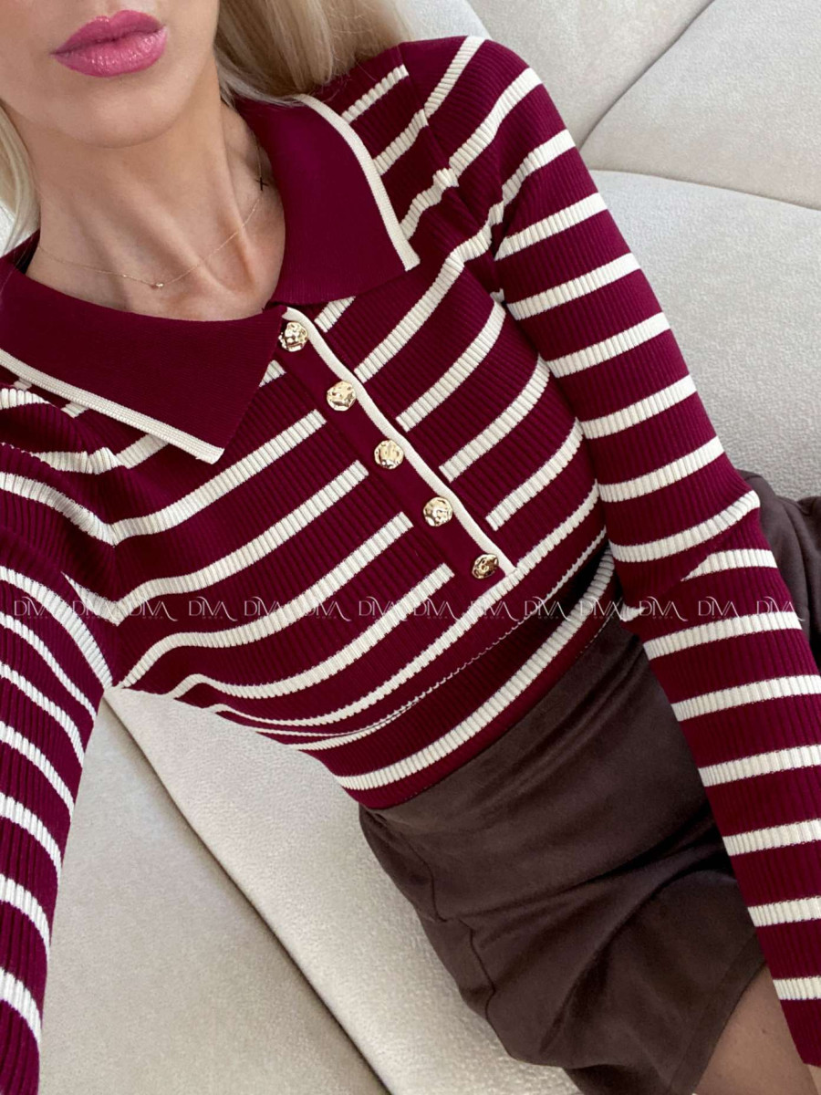 Úpletové pruhované body s gombíkmi burgundy A 120 Úpletové pruhované body s gombíkmi burgundy A 120