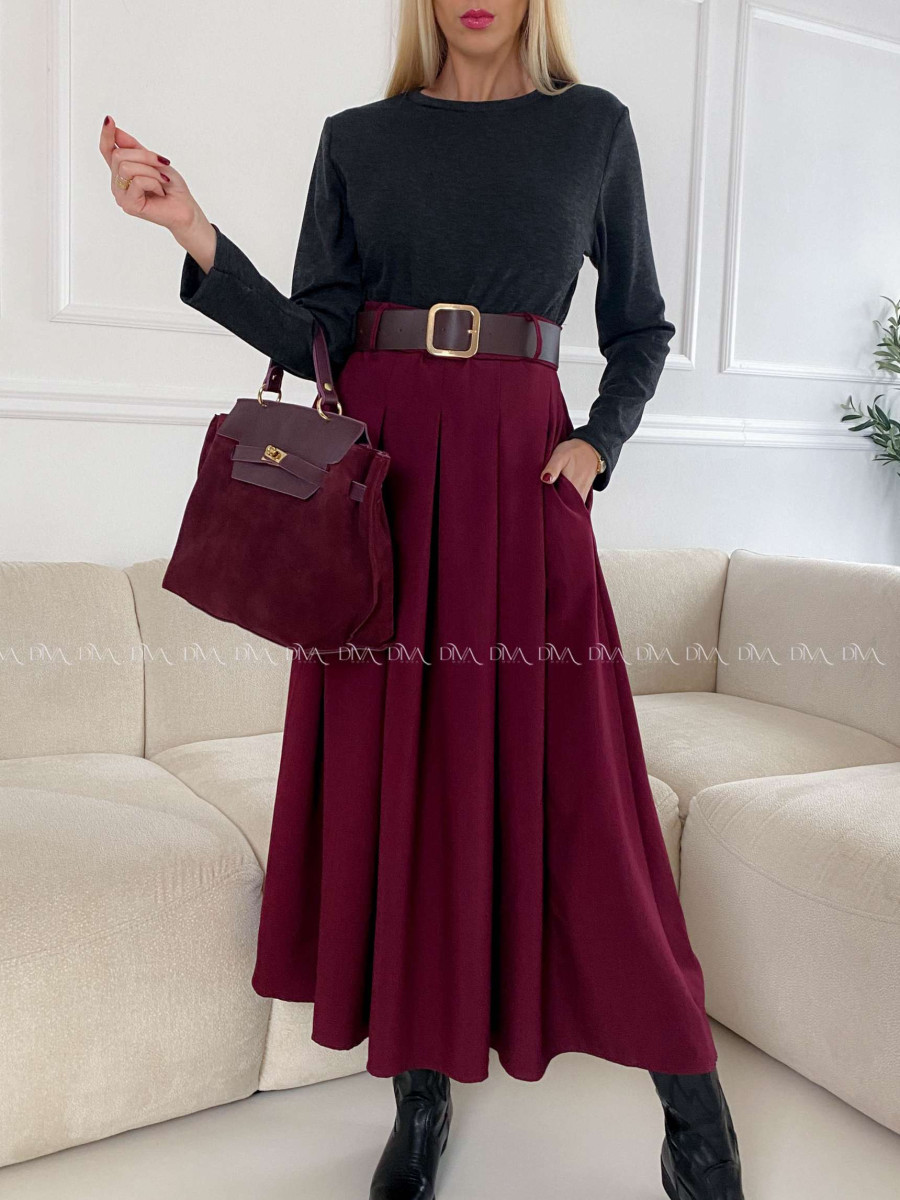 Kombinované maxi šaty s opaskom burgundy A 128 Kombinované maxi šaty s opaskom burgundy A 128