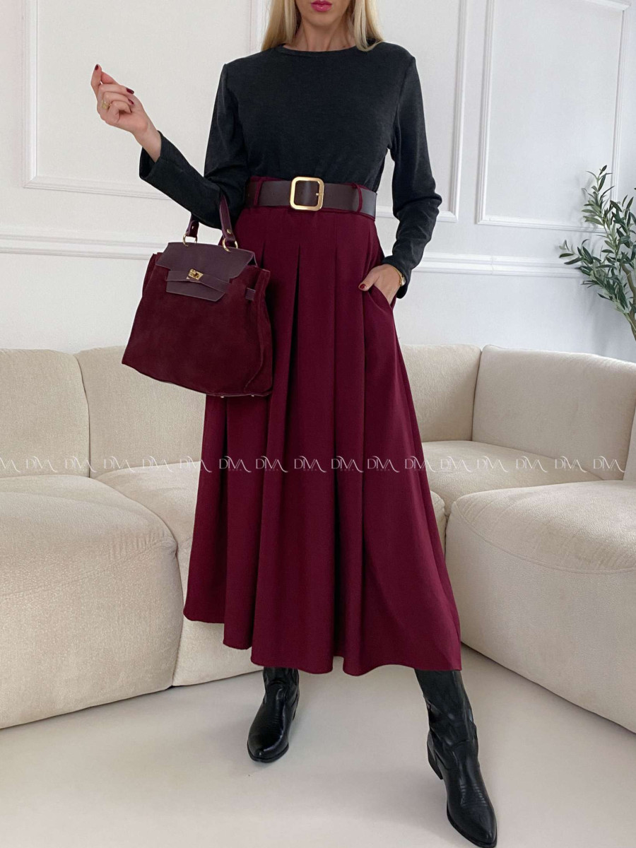 Kombinované maxi šaty s opaskom burgundy A 128 Kombinované maxi šaty s opaskom burgundy A 128