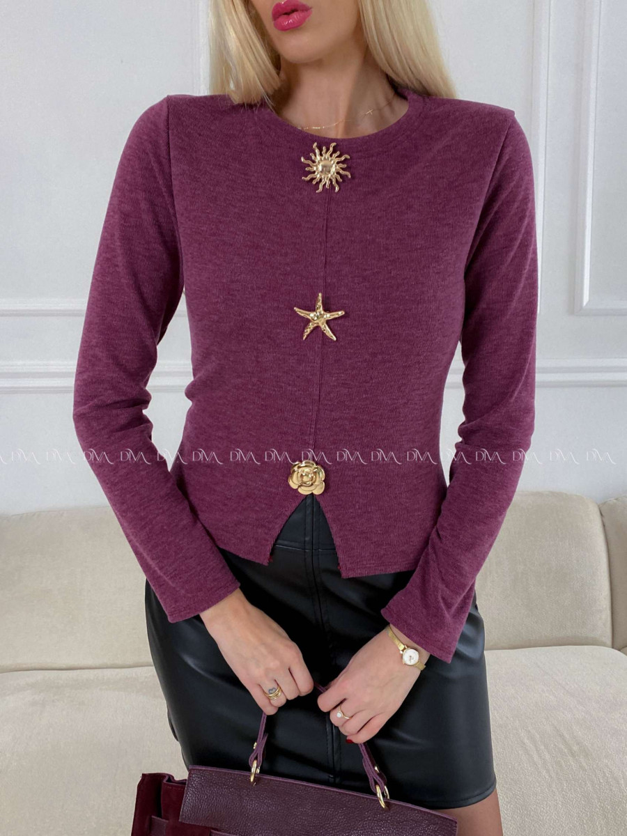 Top s ozdobnými brošňami burgundy A 126 Top s ozdobnými brošňami burgundy A 126