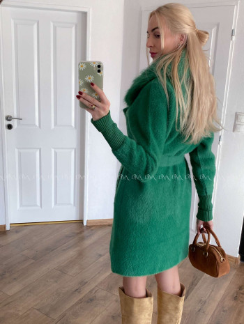 Alpaka kabát s kožušinou a opaskom trávovo zelený S 68