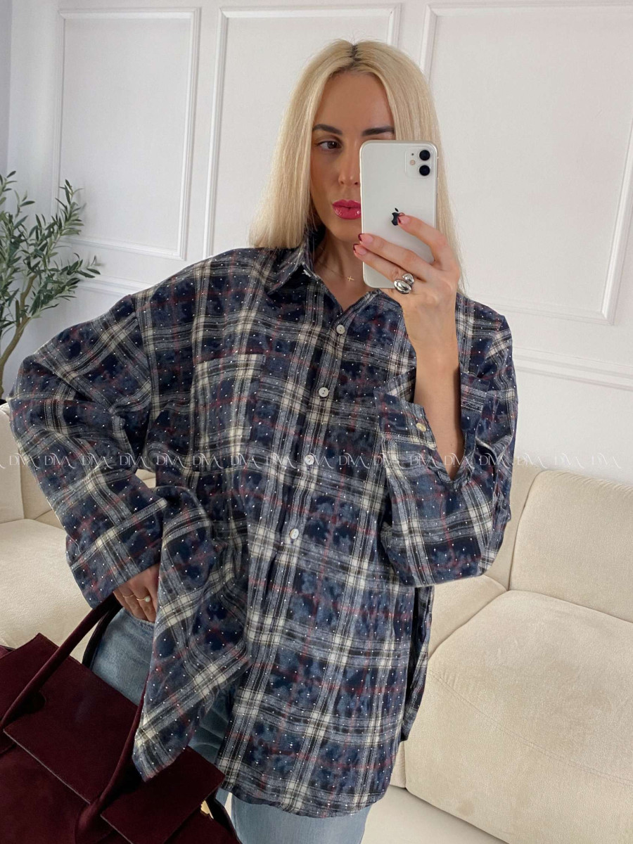 Karovana košile s kamínky tmavě modrá A 149