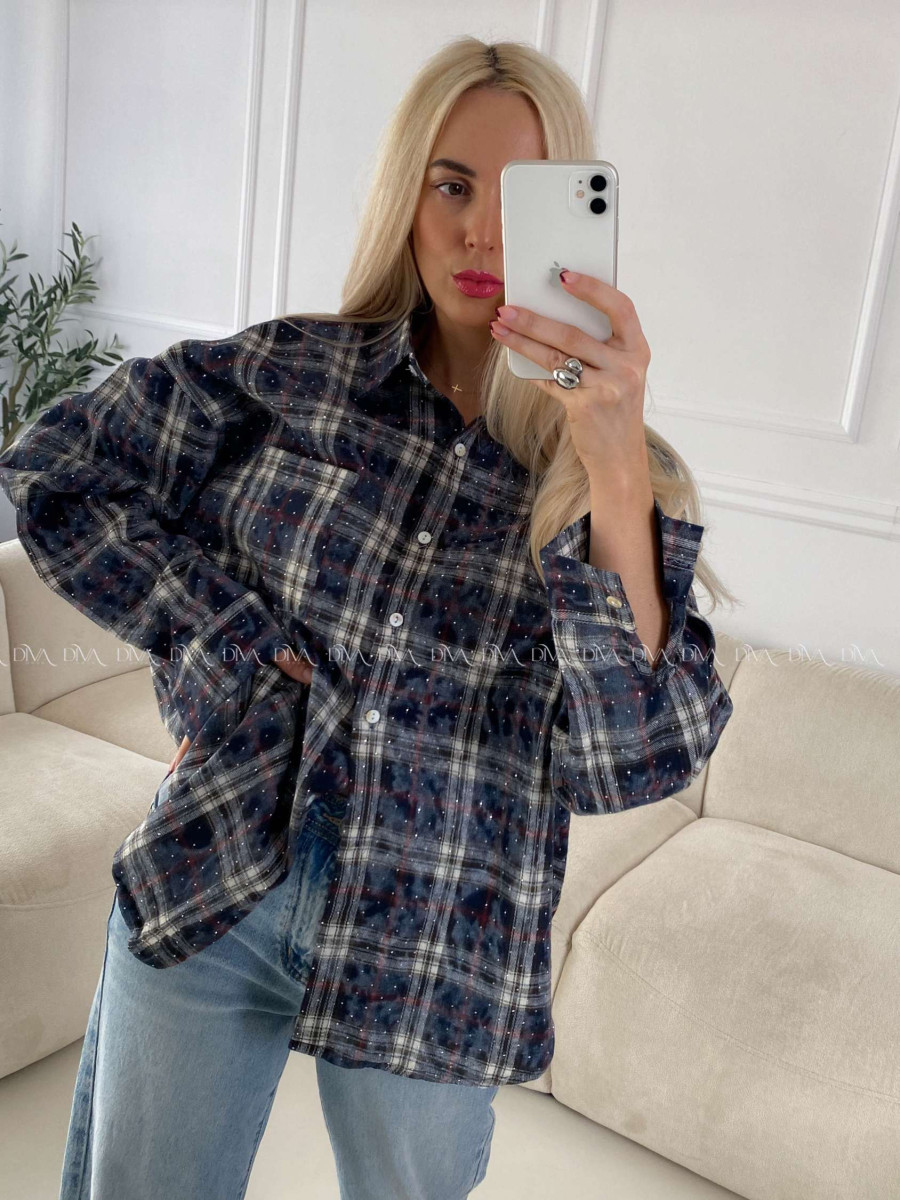 Karovana košile s kamínky tmavě modrá A 149