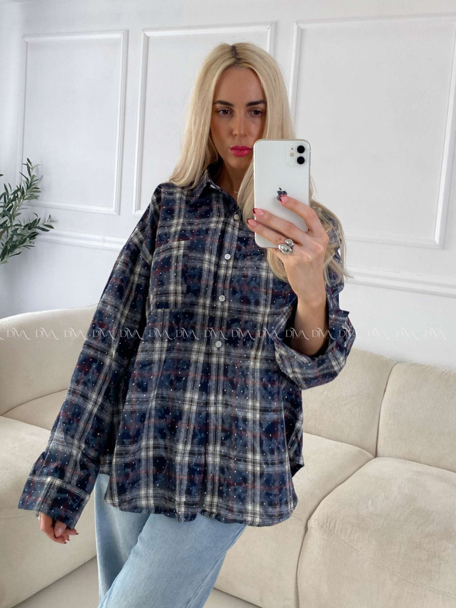 Karovana košile s kamínky tmavě modrá A 149