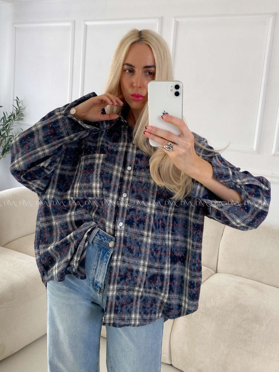 Karovana košile s kamínky tmavě modrá A 149